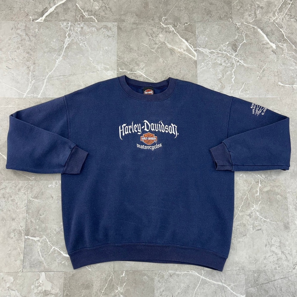 Vintage Harley Davidson Sweatshirt Mens Large Embroidered El Paso Texas Blue
